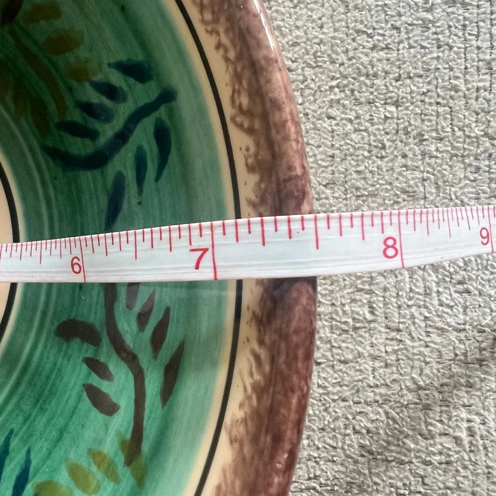 Luneville Peint Main France Hand Painted Ceramic Bowl Green Brown Leaves 8.25